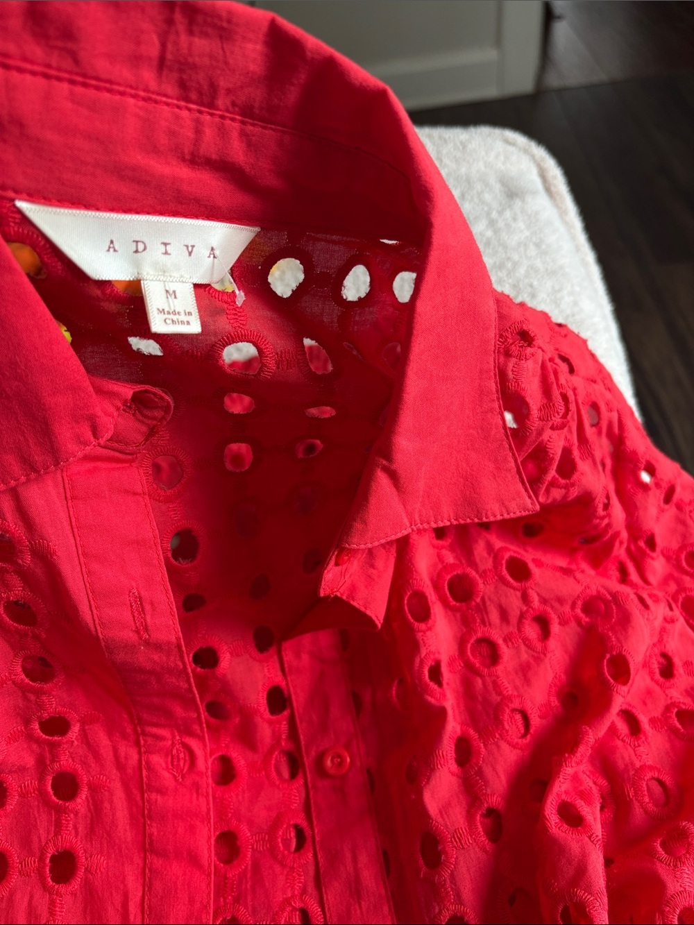 Adiva Red Eyelet Button-Down Shirt